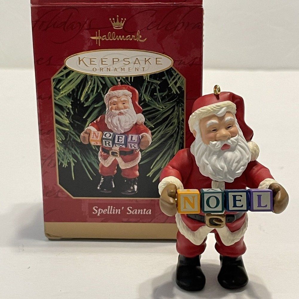 Vtg 1999 Hallmark Santa Christmas Tree Ornament Noel Blocks Toy